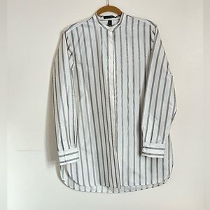 Lauren Ralph Lauren %100 silk black and white striped long shirt tunic size M